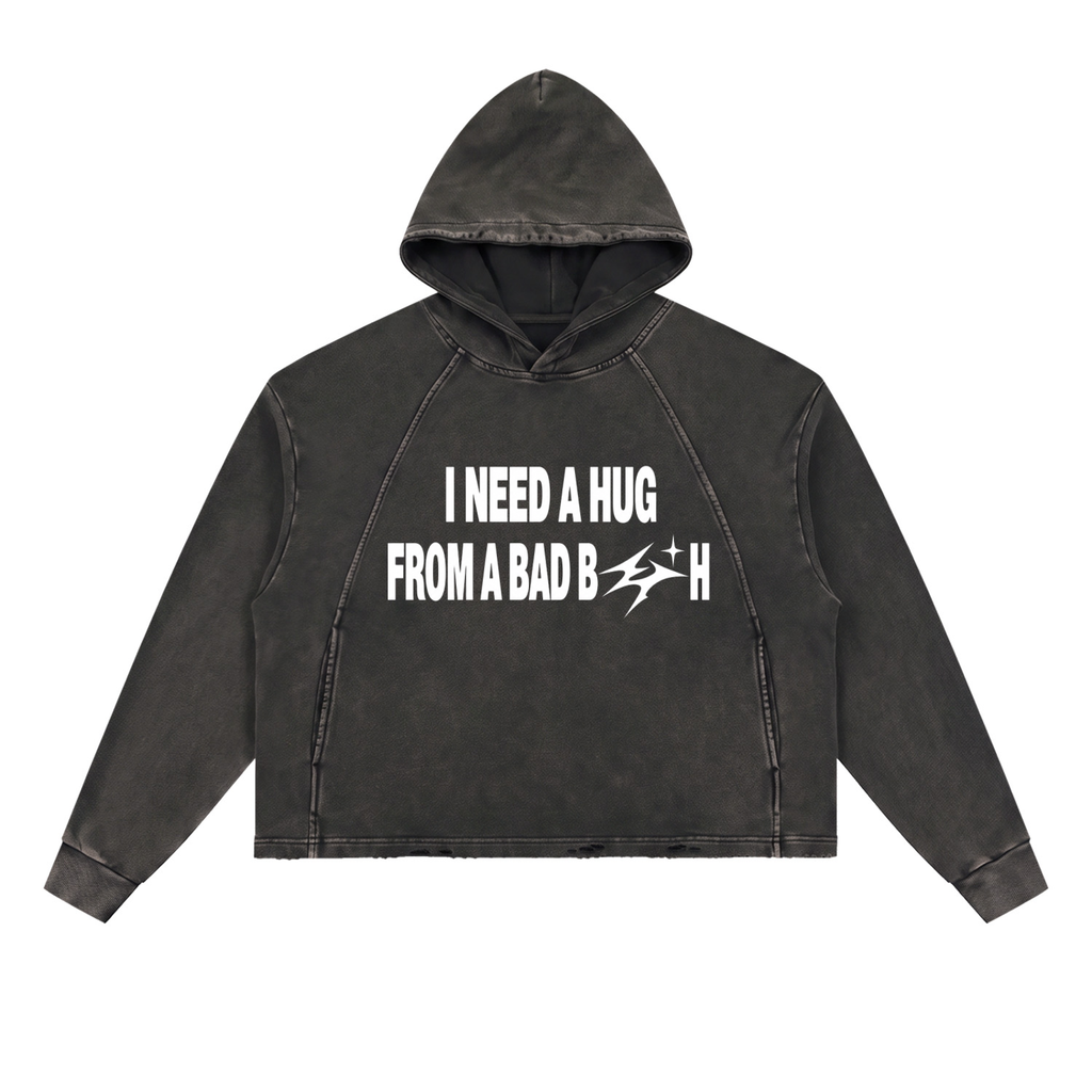 Vintage Washed Frayed-Hem Hoodie